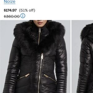 Noize Women's Shiny Black Puffer Jacket with Faux Fur